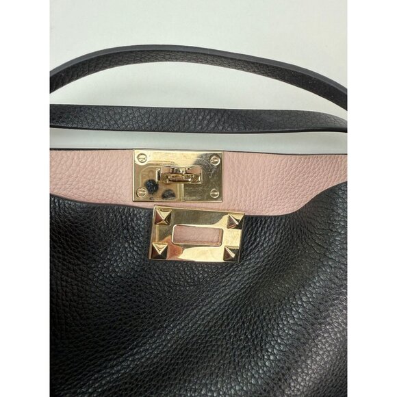 Valentino Giaravani Rockstud Small Black Leather Tote Bag - Picture 7 of 12